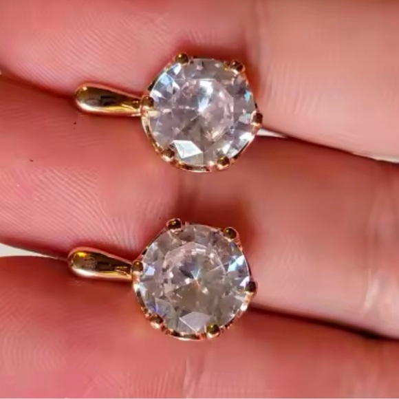 585 Rose Gold Color English Earrings for Women Simple Shiny Big Zircon Earrings - Picture 3 of 5